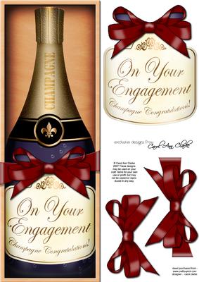 Lge Dl Engagement Champers in a Box Quick Card 3D Decoupage