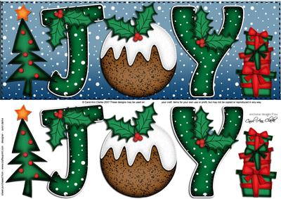 Large Dl Xmas Joy with Puddings Quick Card N 3D Decoupage