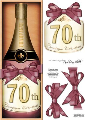 Large Dl 70th Champers in a Box Quick Card 3D Decoupage