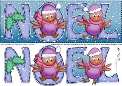 Large Dl Xmas Noel with Robins Quick Card with 3D Decoupage