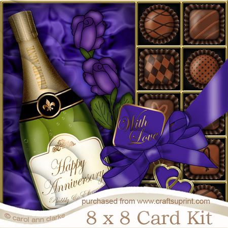 8 x 8 Anniv Champers Chocs N Roses Scalloped Corner Kit