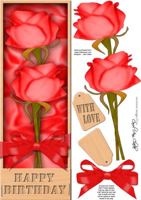 Large Dl Birthday Roses in a Box Quick Card 3D Decoupage