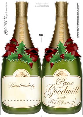 Large Dl Christmas Champagne Bottle Shaped Card