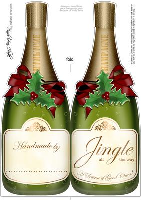 Large Dl Christmas Champagne Bottle Shaped Card