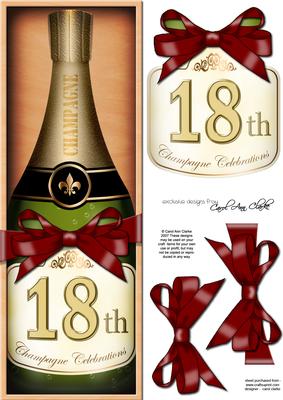 Large Dl 18th Champers in a Box Quick Card 3D Decoupage