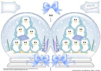 Xmas Penguins Snow Globe Shaped Card