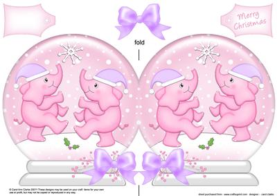 Xmas Elephants Snow Globe Shaped Card