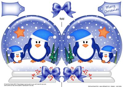 Xmas Penguins Snow Globe Shaped Card