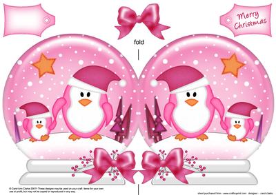 Xmas Penguins Snow Globe Shaped Card