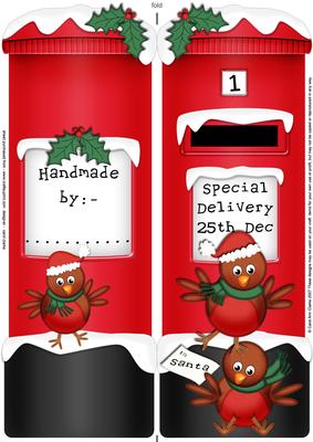 Large Dl Xmas Robins Postbox Shaped Card