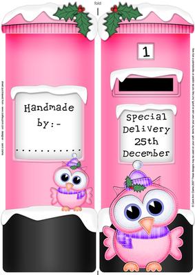 Large Dl Xmas Little Hoot Postbox Shaped Card