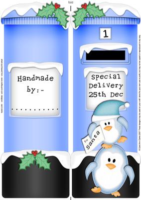Large Dl Xmas Penguins Postbox Shaped Card