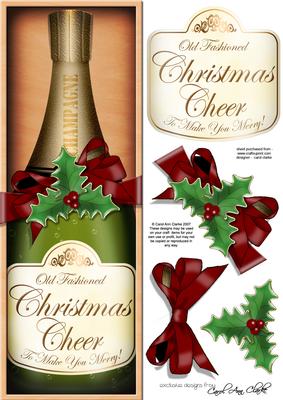Large Dl Christmas Champers in a Box Quick Card 3D Decoupage