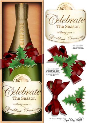 Large Dl Christmas Champers in a Box Quick Card 3D Decoupage