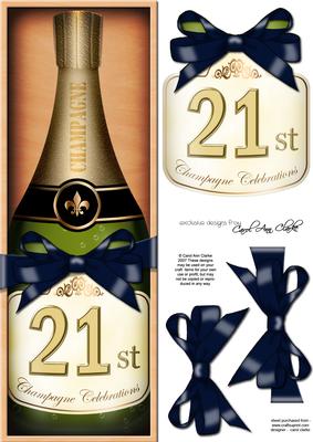 Large Dl 21st Champers in a Box Quick Card 3D Decoupage