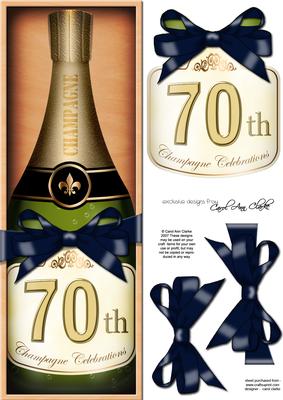 Large Dl 70th Champers in a Box Quick Card 3D Decoupage