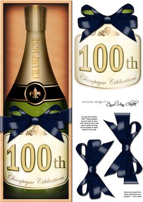 Large Dl 100th Champers in a Box Quick Card 3D Decoupage