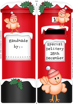 Large Dl Xmas Little Birdie Postbox Shaped Card