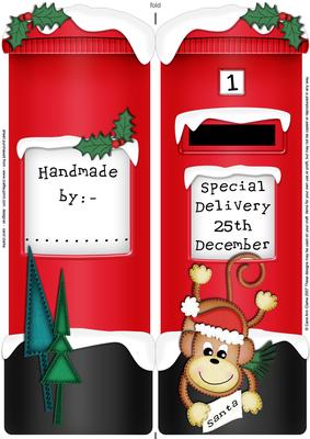 Large Dl Xmas Chunky Monkey Postbox Shaped Card