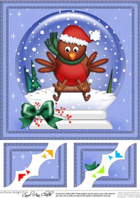 8 x 8 Xmas Robin Snowglobe Scalloped Corner