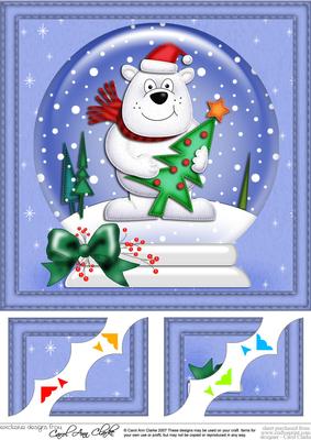 8 x 8 Xmas Ben Polar Bear Snowglobe Scalloped Corner