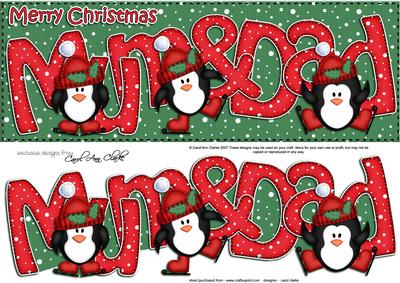 Large Dl Xmas Mum N Dad with Penguins Quick Card N Decoupage