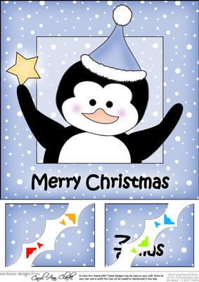 8 x 8 Christmas Penguin Scalloped Corner Topper