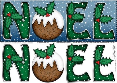 Large Dl Xmas Noel with Puddings Quick Card N 3D Decoupage