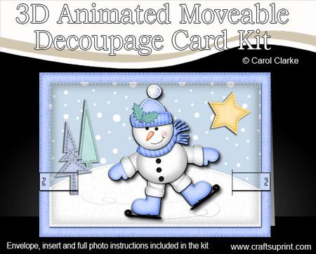 3D Xmas Skating Snowman Animated Moveable Decoupage Card