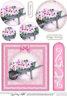 Flower Filled Wheelbarrow Quick Card with Circle Pyramage