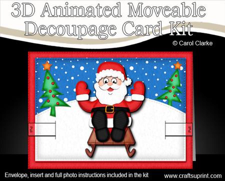 3D Xmas Sledging Santa Animated Moveable Decoupage Card