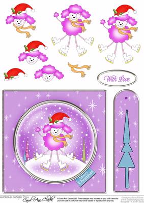 Pink Xmas Poodle Quick Card with Decoupage