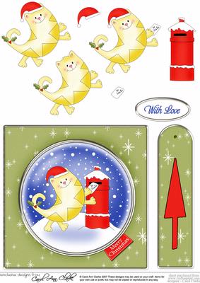 Xmas Cat Quick Card with Decoupage