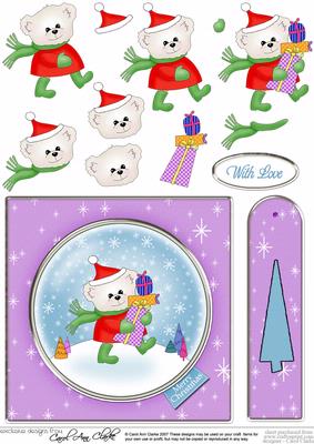 Xmas Teddy Quick Card with Decoupage