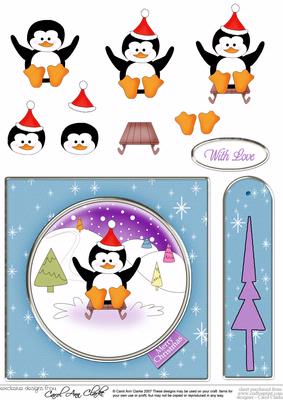 Xmas Penguin Quick Card with Decoupage