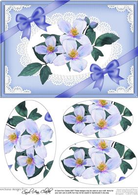 A5 Clematis Spray on Lace Oval Pyramage Topper