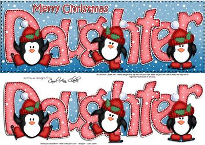 Large Dl Xmas Daughter with Penguins Quick Card with 3D Deco