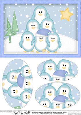 A5 Xmas Penguins Oval Pyramage Topper