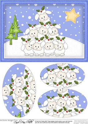 A5 Xmas Lambs Oval Pyramage Topper