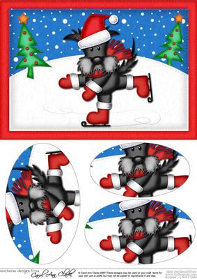 A5 Xmas Skating Scottie Dog Oval Pyramage Topper