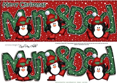 Large Dl Xmas Mum N Dad with Penguins Quick Card N Decoupage