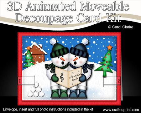 3D Xmas Singing Snowmen Animated Moveable Decoupage Card
