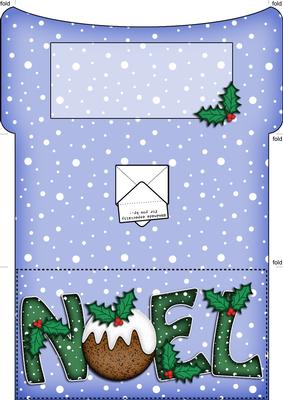Xmas Noel with Puddings Money or Gift Wallet and Card
