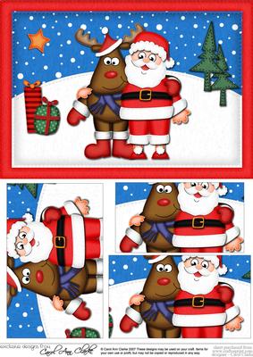 A5 Xmas Santa N Rudolph Pyramage Topper