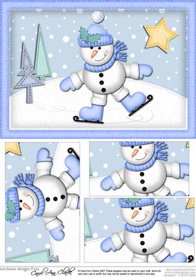 A5 Xmas Skating Snowman Pyramage Topper