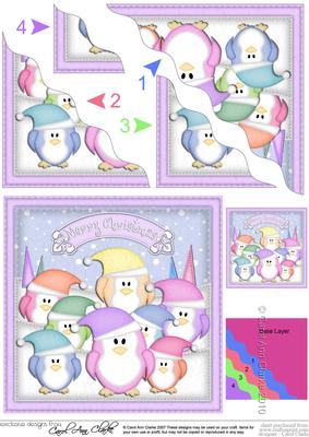 Xmas Pastel Penguins Wavy Corner Side Stacker Topper