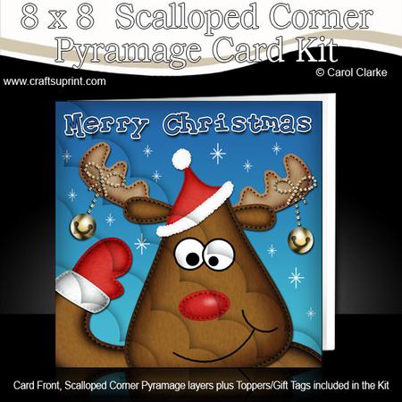 8 x 8 Rudolph Fun Novelty Xmas Card Kit N Scalloped Corners
