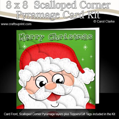 8 x 8 Santa Fun Novelty Xmas Card Kit N Scalloped Corners