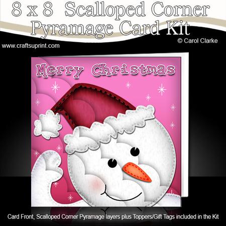 8 x 8 Snowman Fun Novelty Xmas Card Kit N Scalloped Corners