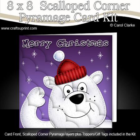 8 x 8 Bear Fun Novelty Xmas Card Kit N Scalloped Corners